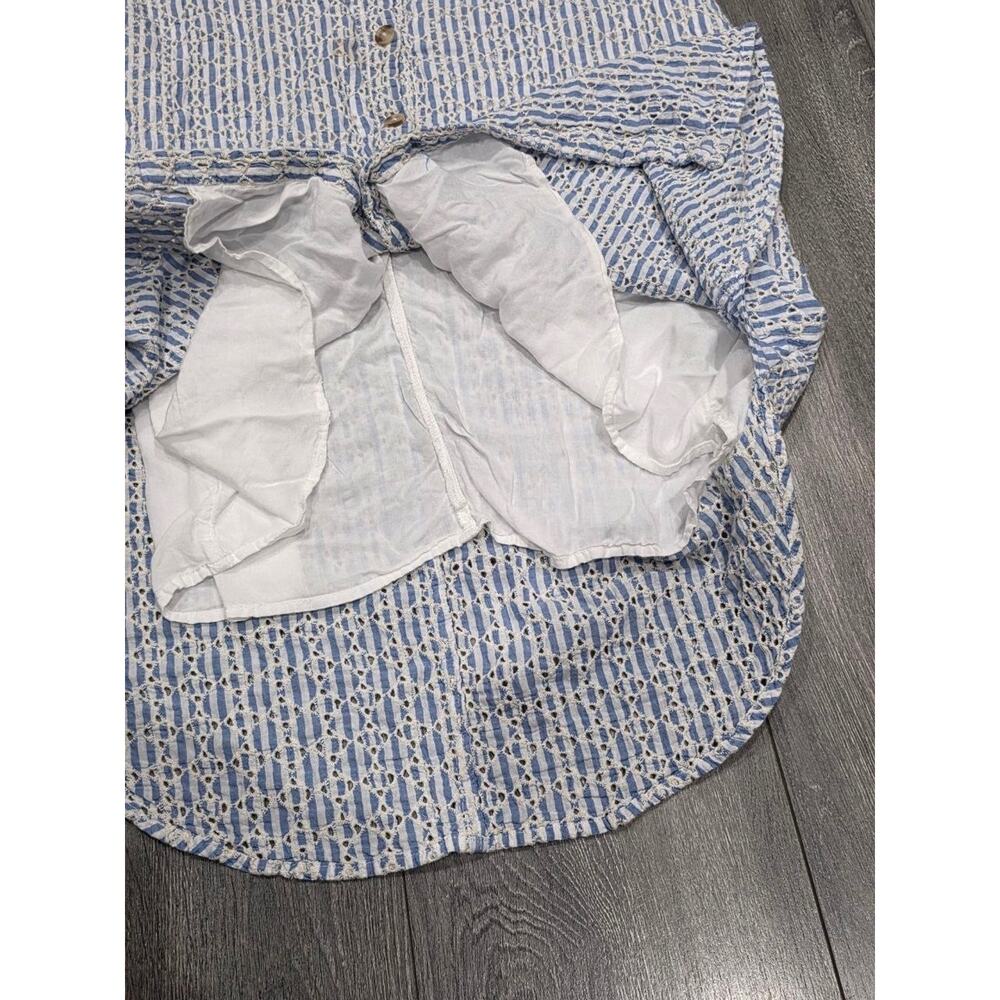 Anthropologie Blue Striped Eyelet Collared Button Midi Shirt Dress Sz 6 A008056 - Picture 5 of 12